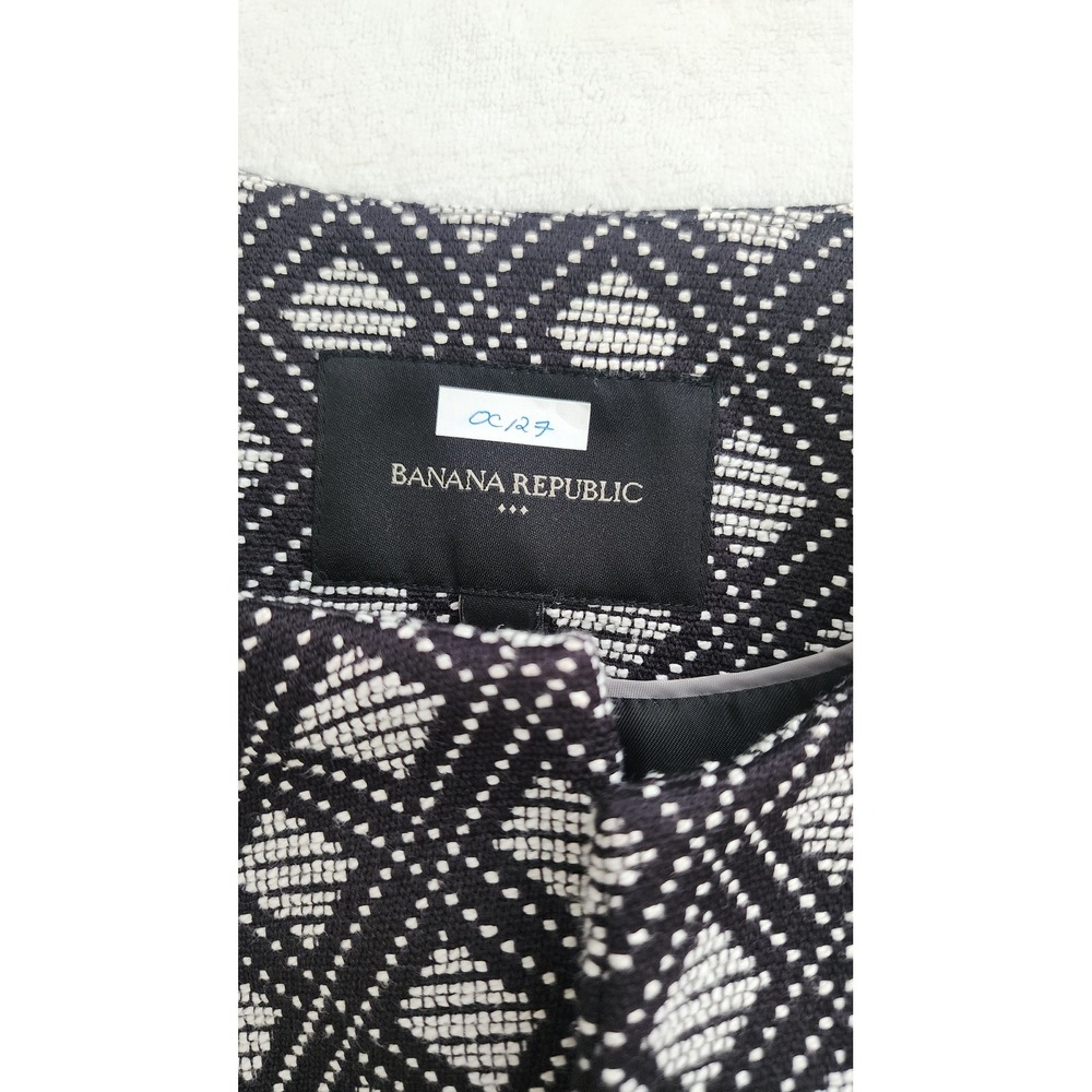 Banana Republic Womens Black White Geometric Diamond Jacquard Blazer Jacket 6 - Picture 3 of 9